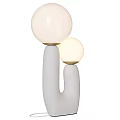 Modern Table Lamp With Two Globe Shades Curved White Base And Gold Accents