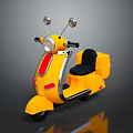 Yellow Retro Scooter Motorcycle With Black Seat Silver Mirrors And Red Accent Details