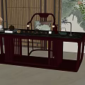 Modern Elegant Chinese Tea Table And Chair With Marble Top Tea Sets And Green Plant