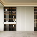 Modern Minimalist Full Wall Bookcase With Glass Cabinets Open Shelves And Built In Warm Lighting