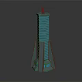 Tall Modern Skyscraper With Blue Glass Facade And Metal Support Base Design
