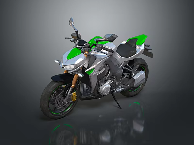 Modern Sports Motorcycle With Silver And Green Body Streamlined Design Black Seat And Alloy Wheels 3d model