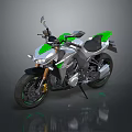 Modern Sports Motorcycle With Silver And Green Body Streamlined Design Black Seat And Alloy Wheels