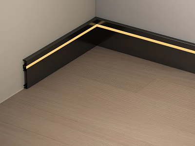 Modern Corner LED Strip Light With Black Frame And Wooden Floor Interior 3d model