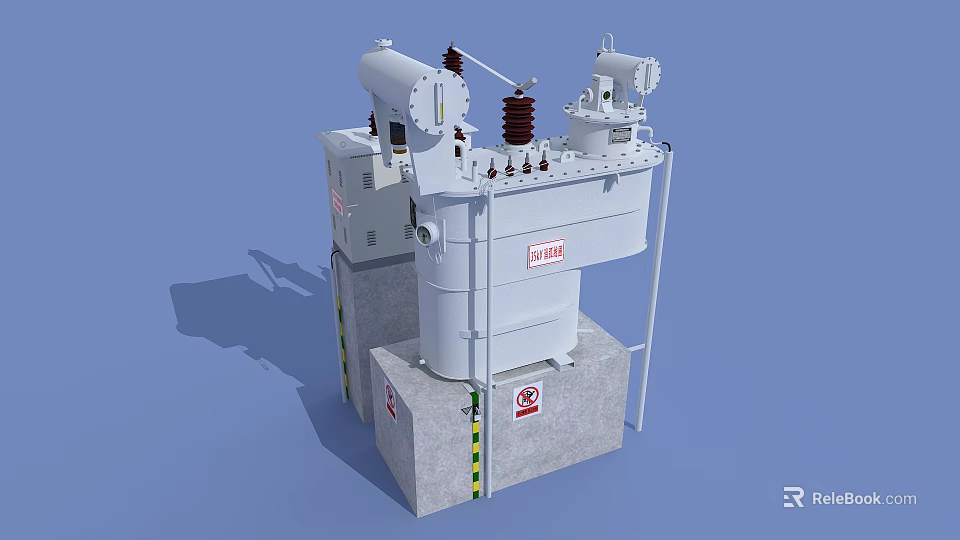 Industrial Power Equipment With Concrete Base Top Insulators And Safety Labels 3d model 