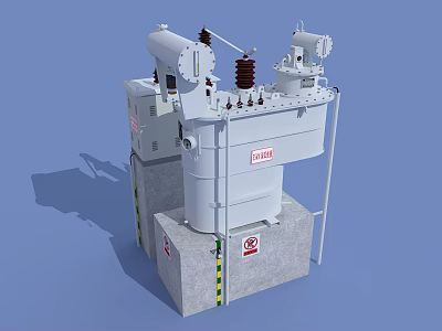 Industrial Power Equipment With Concrete Base Top Insulators And Safety Labels 3d model