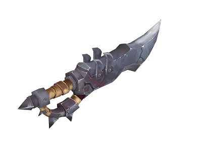 Decorative Weapon Design With Sharp Metal Blade Wooden Handle And Spiked Armored Details 3d model