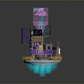 Futuristic Floating City Structure With Neon Lights Multi Level Design And Glowing Base