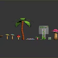 Lush Green Palm Tree With Colorful Mushrooms And Vine Plants Scene