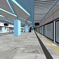 Modern Subway Station With Blue Roof Structure White Ceiling Marble Floor And Yellow Safety Line