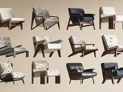 Accent Chairs With Multiple Stylish Designs Modern Patterns And Wooden Frames 3d model