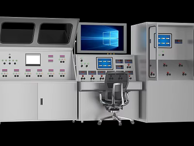 Professional Industrial Control Equipment With Monitor Screen Control Panel And Operator Chair 3d model