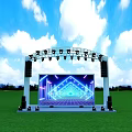 Outdoor Stage With Blue Laser Lights And Large Screen Displaying Geometric Patterns 3d model