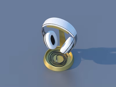 Modern White Headphones On Gold Base Stand For Daily Use 3d model