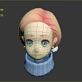 Game Movie Character With Pink Hair Purple Eyes And Blue Turtleneck Sweater