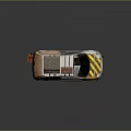 Rusty Small Car With Yellow Black Stripes Roof Rack Luggage And Silver Wheels