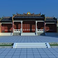 Traditional Chinese Ancient Architecture With Curved Eaves Red Doors Yellow Walls And Stone Pavement