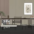 Tea Table and Chair Combination Stool Hanging Picture Tea Set 3d model
