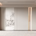 Modern Minimalist Sofa Background Wall With Chinese Ink Landscape Painting And Wooden Accents