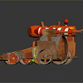 Colorful Orange Toy Cars With Striped Wheels And Decorative Top Parts