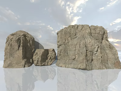 Natural Stone And Wood Materials Showcased In Scenic Outdoor Landscape View 3d model