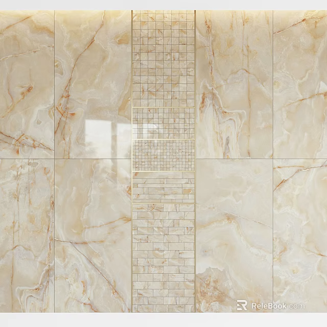 Modern Beige Marble Wall Tile With Shiny Patterned Strip Interior Design 3d model