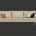Light Beige Linen Three Seater Sofa With Metal Legs And Decorative Accent Pillows