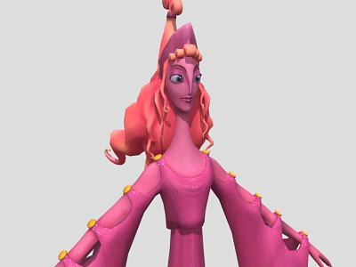 Game Movie Female Character Featuring Pink Curly Hair Pink Robe And Yellow Decorations 3d model