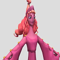 Game Movie Female Character Featuring Pink Curly Hair Pink Robe And Yellow Decorations