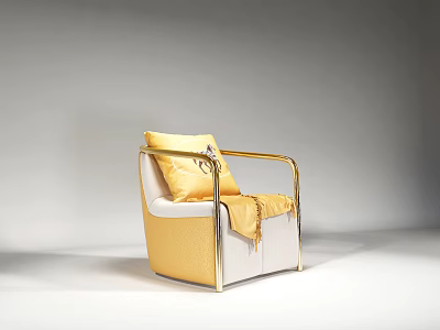 Stylish Modern Leisure Chair With Yellow Cushion And Golden Metal Frame Design 3d model
