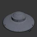 Silver Gray UFO Model With Circular Design Cross Symbol Landing Gear And Illuminated Parts