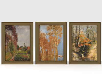 Three Framed Landscape Decorative Paintings As Home Wall Furniture Art 3d model