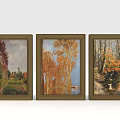 Three Framed Landscape Decorative Paintings As Home Wall Furniture Art