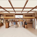 Modern Clothing Store Interior Design With Wooden Ceiling And Hanging Clothes Racks