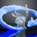 Shiny Blue Reptile Cartoon Figure With Mask Pointing Forward And Glowing Energy Ring
