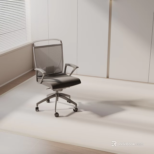 Adjustable Office Chair With Mesh Back Black Seat Cushion And Silver Metal Frame In Office 3d model 