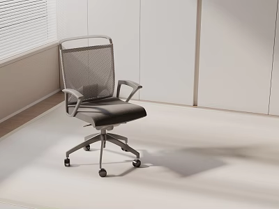 Adjustable Office Chair With Mesh Back Black Seat Cushion And Silver Metal Frame In Office 3d model