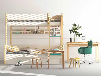 Nordic bed children's bed bunk 3d model
