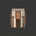 Classical Hallway Interior With Wooden Display Cabinets Decorative Walls Carved Ceiling And Dark Floor