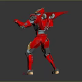 Red Mechanical Robot Game Movie Character With Shiny Armor And Dynamic Pose