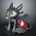 Cute Black Dragon Character With Green Eyes Red Flag And Wings