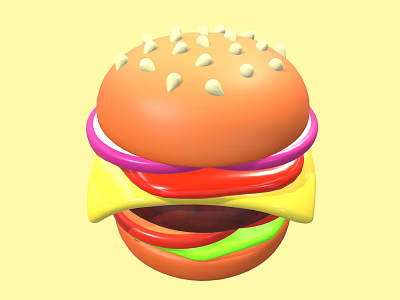 Delicious Hamburger With Sesame Seed Bun Onion Rings Tomato Slices Cheese And Lettuce 3d model