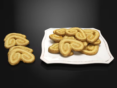 Crispy Butter Cookies Arranged On White Plate With Black Background 3d model