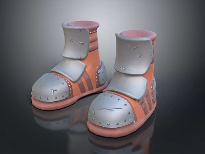 Orange And Silver Kids Boots With Durable Straps And Decorative Details 3d model