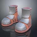 Orange And Silver Kids Boots With Durable Straps And Decorative Details