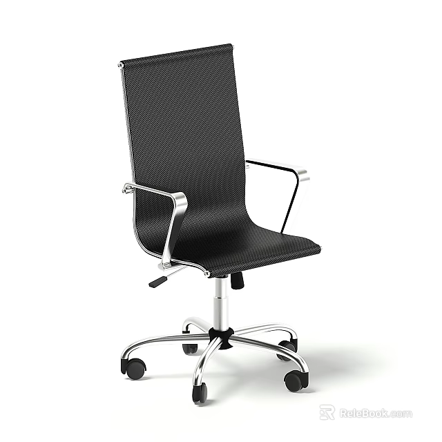 Black Mesh Office Chair With Silver Armrests Adjustable Height And Wheels 3d model
