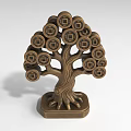 Iron Art Decorative Tree Sculpture With Coin Ornaments And Bronze Base
