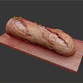 Fresh Long Loaf Bread On Wooden Cutting Board With Golden Crust