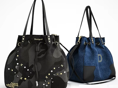 Stylish Desigual Bags With Camouflage Denim Star Studs And Letter D Accents 3d model