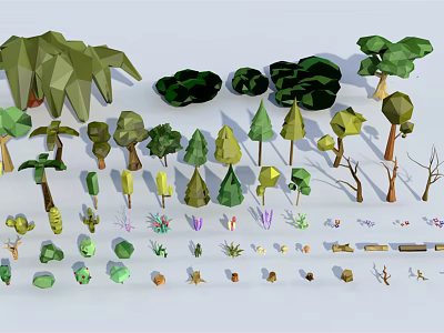 Cartoon Scene Design With Various Low Poly Trees Bushes And Plants Elements 3d model